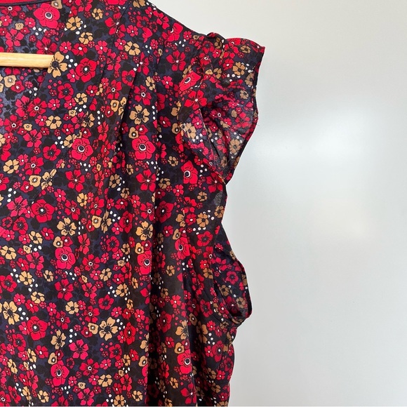 Tommy Hilfiger Cap Sleeve Smocked Waist Blouse Red Navy XL - Picture 4 of 7